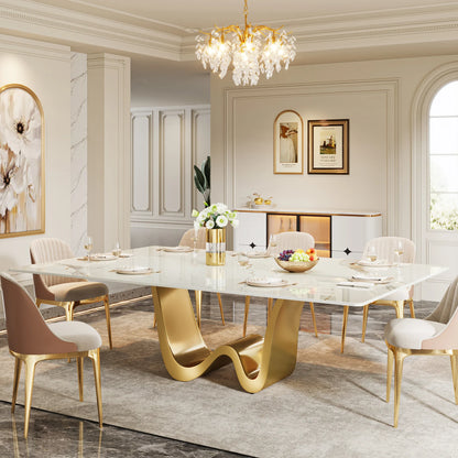 MonoWood 78.74" Sintered Stone Dining Table for 6-8, Modern Rectangle Dining Table, Luxury White & Gold Kitchen Table