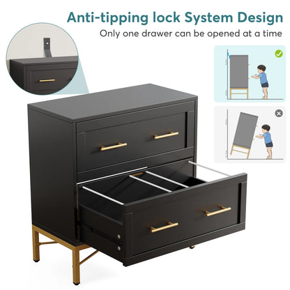 MonoWood 2 Drawer File Cabinet, Modern Lateral Filing Cabinet for Letter/Legal/A4 Size, Large File Storage Cabinets