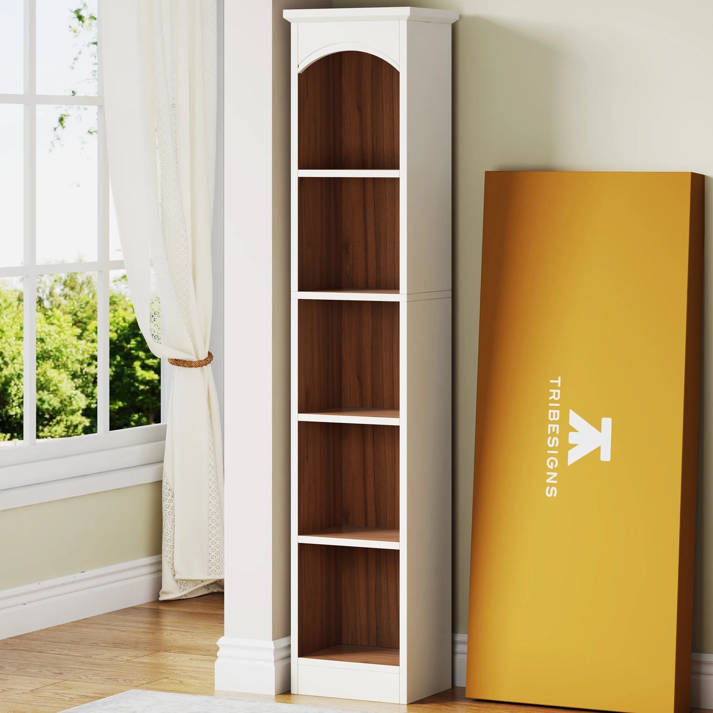 MonoWood 70.9-Inch Tall Narrow Bookcase, 5-Tier Cube Bookshelf with Storage, Modern Slim Corner Display Shelves for Home Offic