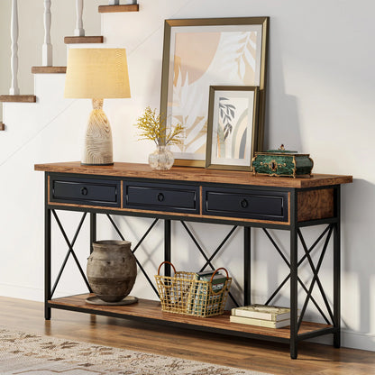 MonoWood 70.8" Console Table with 3 Drawers, Farmhouse Entryway Table with Storage Shelf, Narrow Long Sofa Foyer Table for Ent