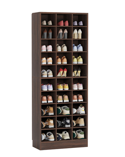 MonoWood 10-Tier Shoe Storage Cabinet, Wooden Shoe Rack with 30 Cubbies, Shoe Organizer Rack with Adjustable Partition