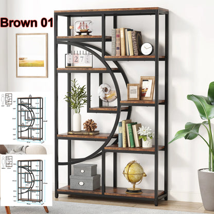 MonoWood Bookshelf Industrial 5 Tier Etagere Bookcase, Freestanding Tall Bookshelves Display Shelf Storage Organizer