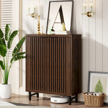 MonoWood 6-Tier Shoe Cabinet with Louvered Doors, Large Wooden Shoe Storage Cabinet with Adjustable Shelves