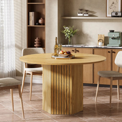 MonoWood Round Dining Table for 4-6 People, 47-Inch Farmhouse Dinning Room Table Circle Kitchen Table, Industrial Dinner Table