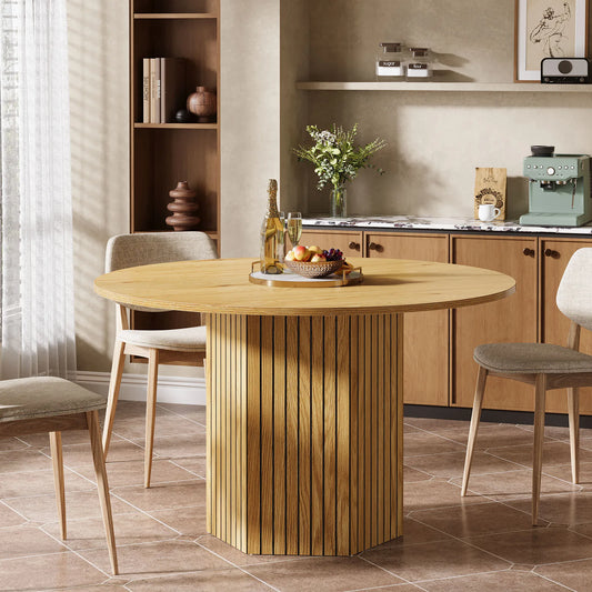 MonoWood Round Dining Table for 4-6 People, 47-Inch Farmhouse Dinning Room Table Circle Kitchen Table, Industrial Dinner Table