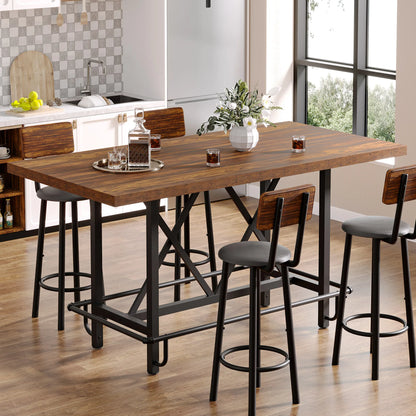 MonoWood Rectangular Counter Height Dining Table with Metal Footrest for 6 People, 35.43" Tall