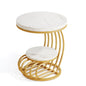 MonoWood Gold Round End Table: 2 Tiers Faux Marble Side Table with Storage Shelf, Modern White Gold Bedside Nightstand
