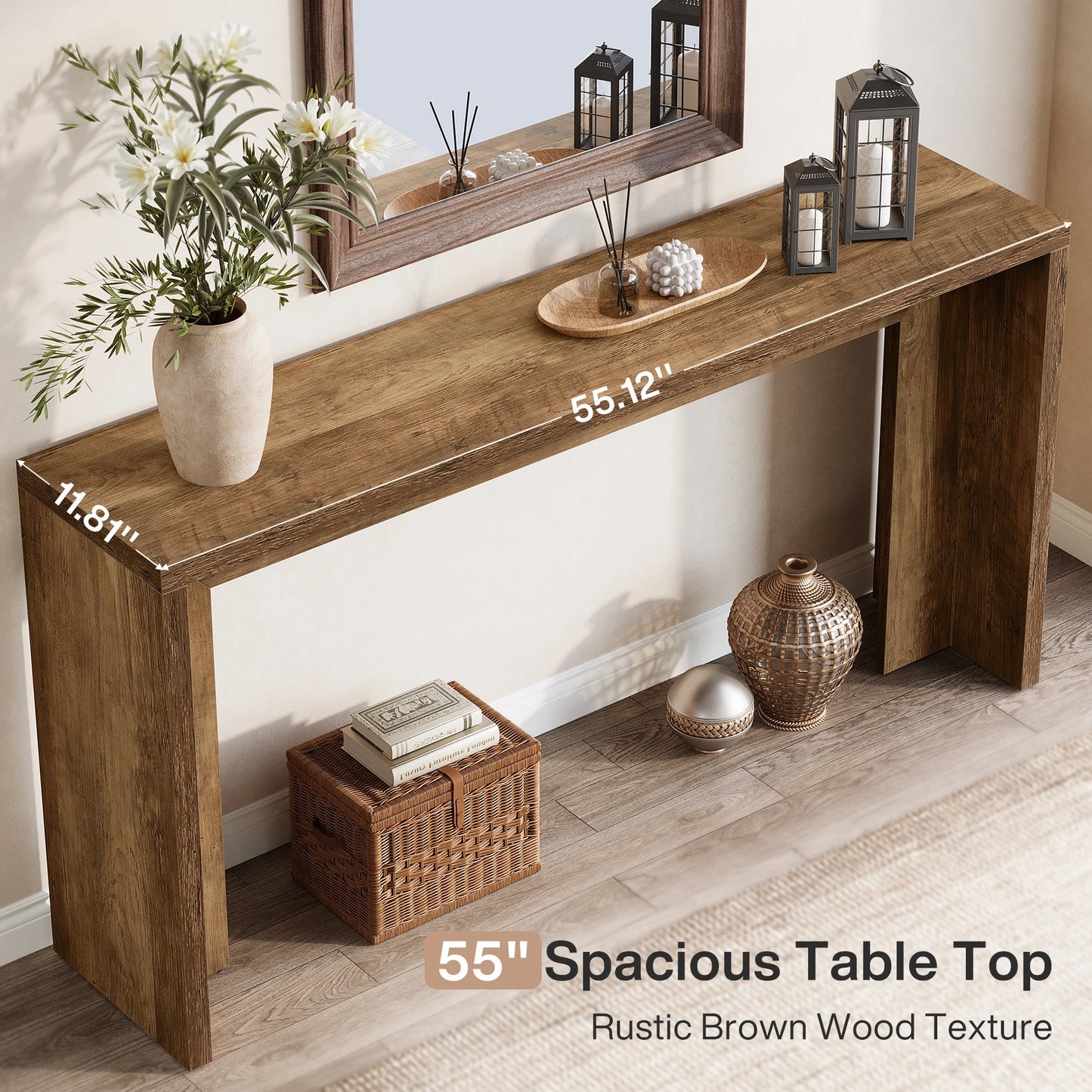 MonoWood 55-Inch Farmhouse Console Table, Wooden Couch Table Behind Sofa with Storage, Narrow Long Entryway Hallway Table