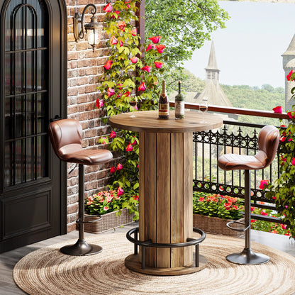 MonoWood Round Bar Table, 39.4" H Wood Bistro Pub Table with Metal Ring Footrest for Dining Coffee Cocktail Living Room