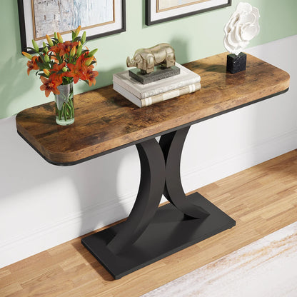 MonoWood Industrial Console Table, 40 inch Narrow Entryway Foyer Table with Geometric Base, Rustic Hallway Accent Table