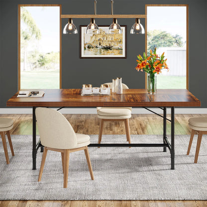 MonoWood Dining Table for 6-8 People, 70.9-Inch Rectangle Wood Kitchen Table with Tube Metal Frame, Rustic Dining Room Table