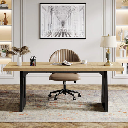 MonoWood 70.86-Inch Executive Desk, Large Computer Office Desk with Double Wood Pedestal, Modern Simple Style Rectangle table