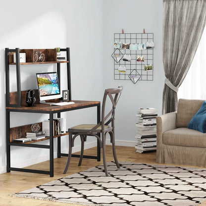 MonoWood Computer Desk with Hutch Study Desk with Bottome Storage Shelve Workstaion Home Office Furniture
