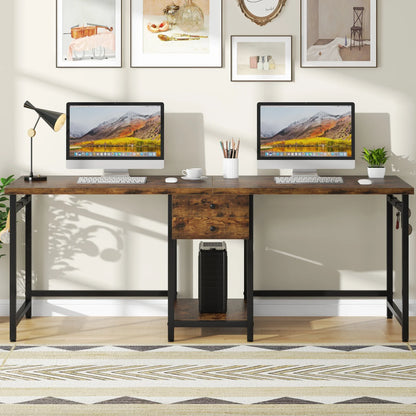 MonoWood 78.74’’ Two Person Desk with 2 Drawers, Long Double Computer Desk Gaming Table with Shelves