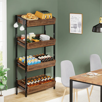 MonoWood 4-Tier Wood Utility Storage Shelves, Fruit and Vegetable Basket Stand for Kitchen, Office, Store, Supremarket