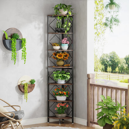 MonoWood 7-Tier Corner Shelf, 78.7” Extra Tall Corner Bookcase, Industrial Slim Corner Bookshelf for Small Narrow Space