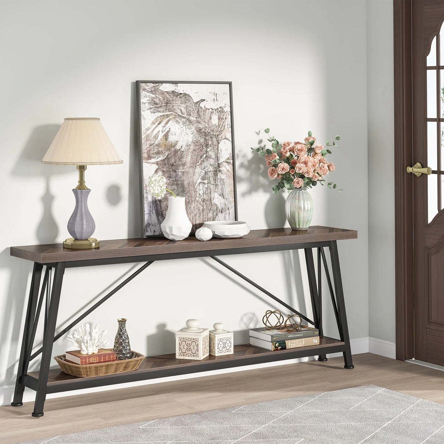 MonoWood 70.9 Inches Extra Long Sofa Table Behind Couch, Industrial Entry Console Table for Hallway, Entryway & Living Room