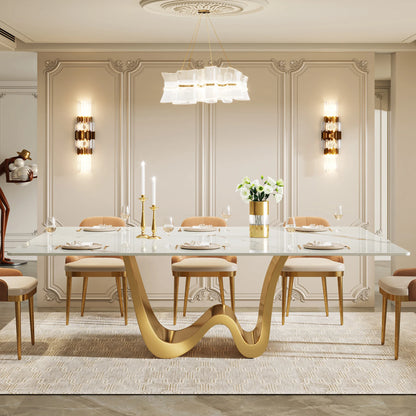 MonoWood 78.74" Sintered Stone Dining Table for 6-8, Modern Rectangle Dining Table, Luxury White & Gold Kitchen Table