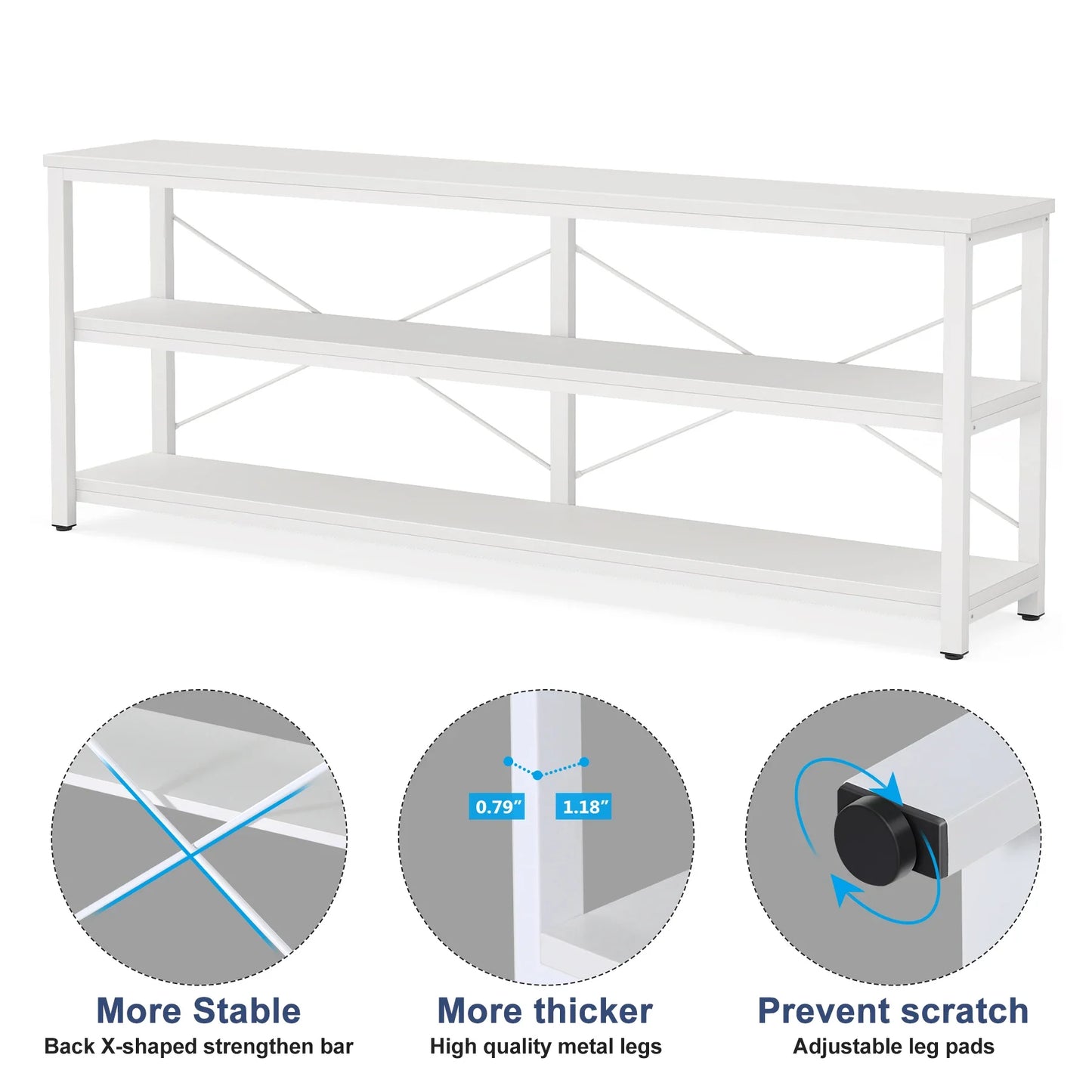 MonoWood 71" Sofa Tables,Extra Long Couch Table, Narrow Long Console Table, Sofa Table with 3 Tiers Storage Shelves