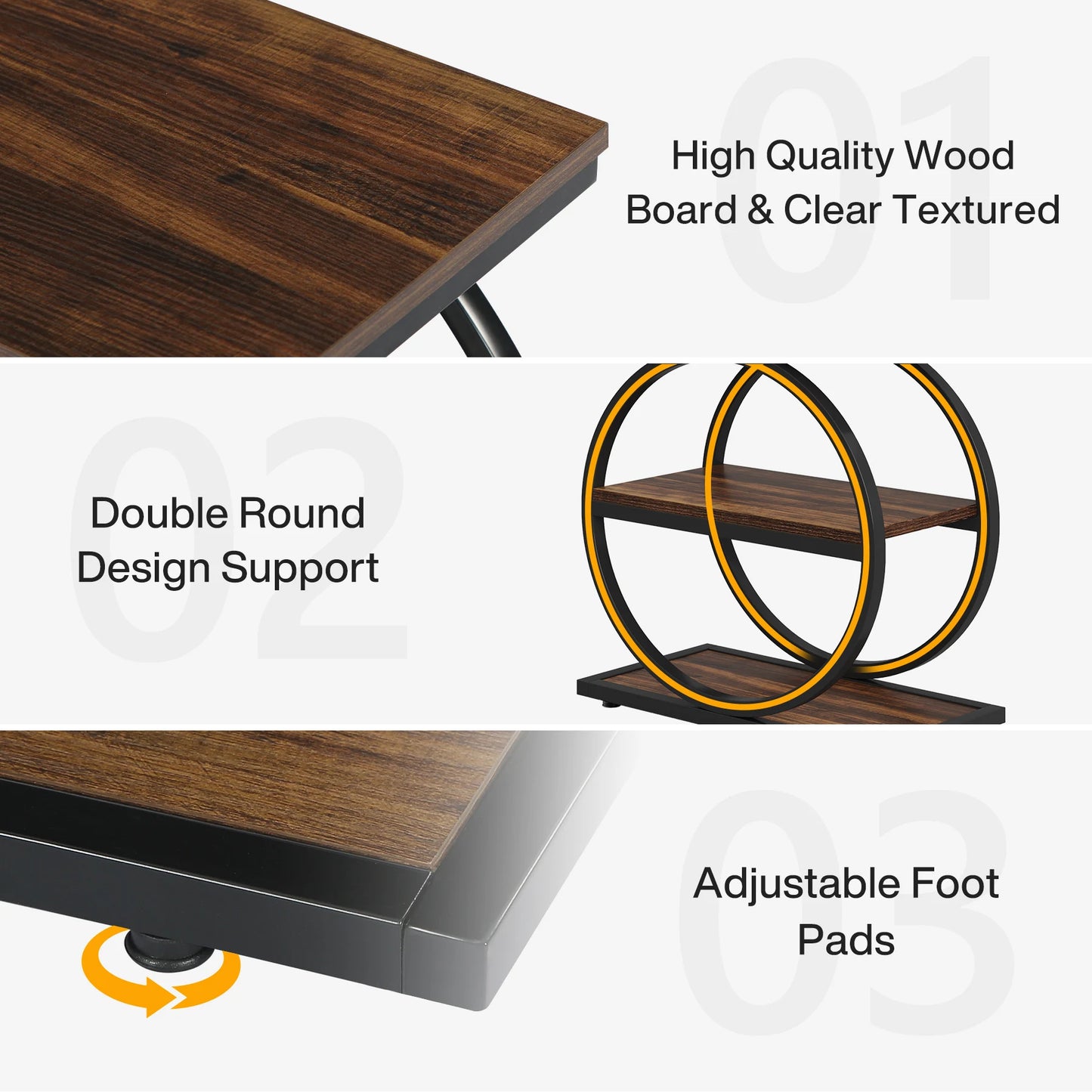 MonoWood End Table, Narrow End Table with 3 Storage Shelves, Wooden Side Table, Industrial Small Sofa Side Table