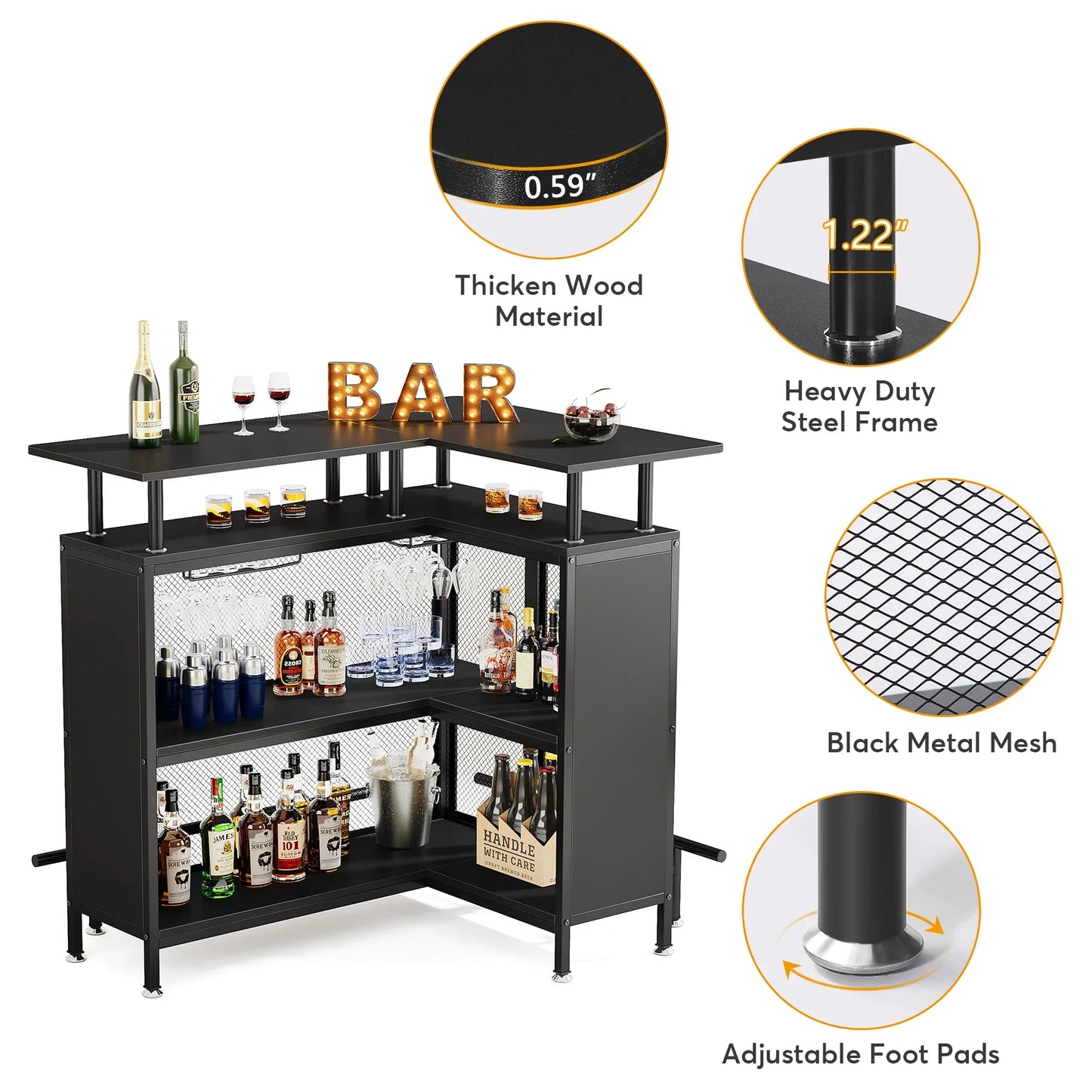 MonoWood Home Bar Unit Mini Liquor Table Cabinet