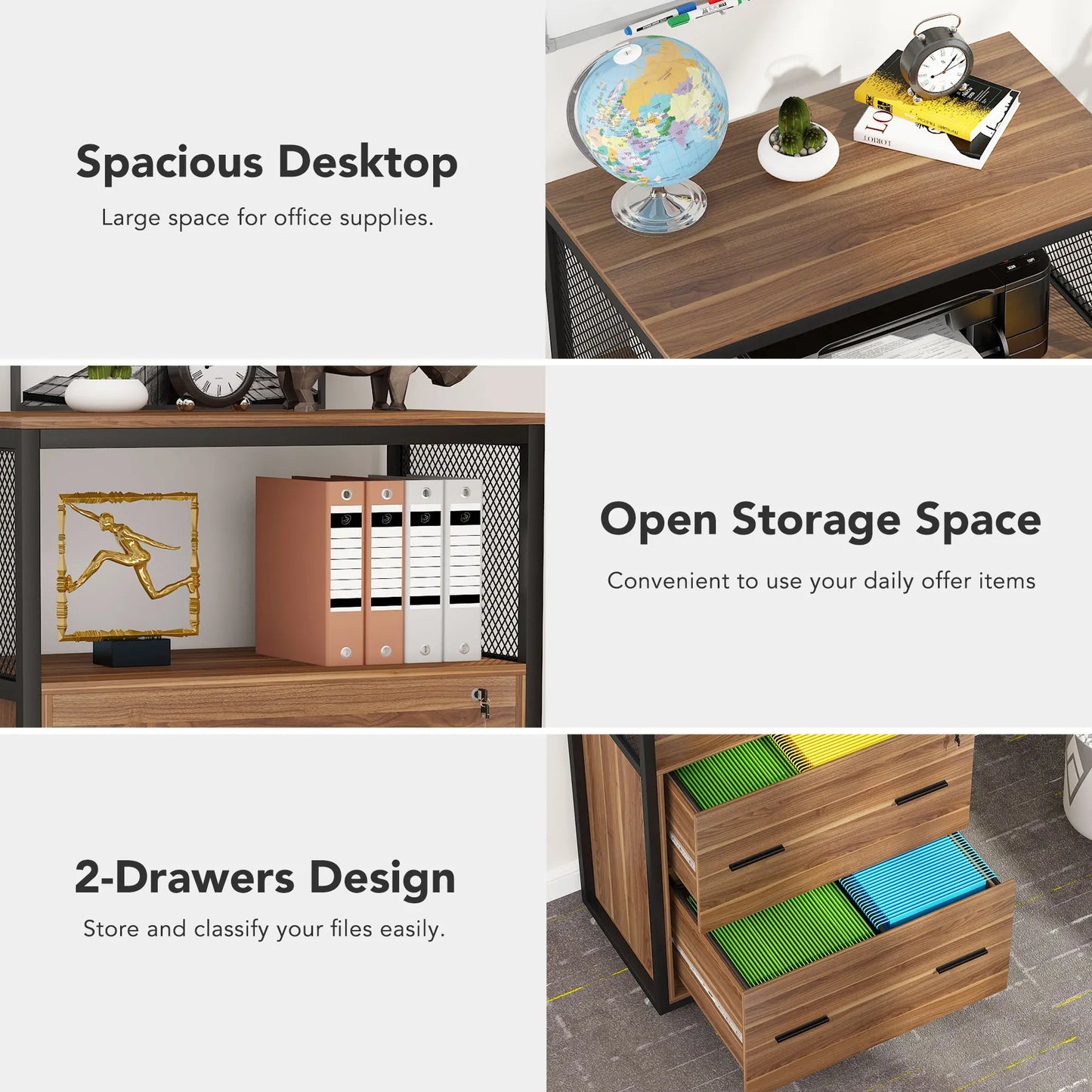 MonoWood 2 Drawer File Cabinet with Lock, Large Lateral Filing Cabinet for Letter/Legal / A4 Size, Wood Printer Stand