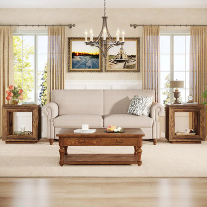 MonoWood Rustic Wood End Table, 2 Tiered Square Side Table with Storage Shelf, Industrial Sofa Side Table for Living Room, Ent