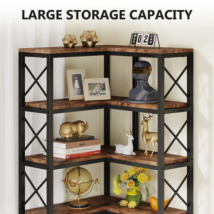 MonoWood 7-Shelf Corner Bookshelf,Large Modern Corner Bookcase, 7-Tier Tall Corner Shelf Storage Display Rack with Metal Frame