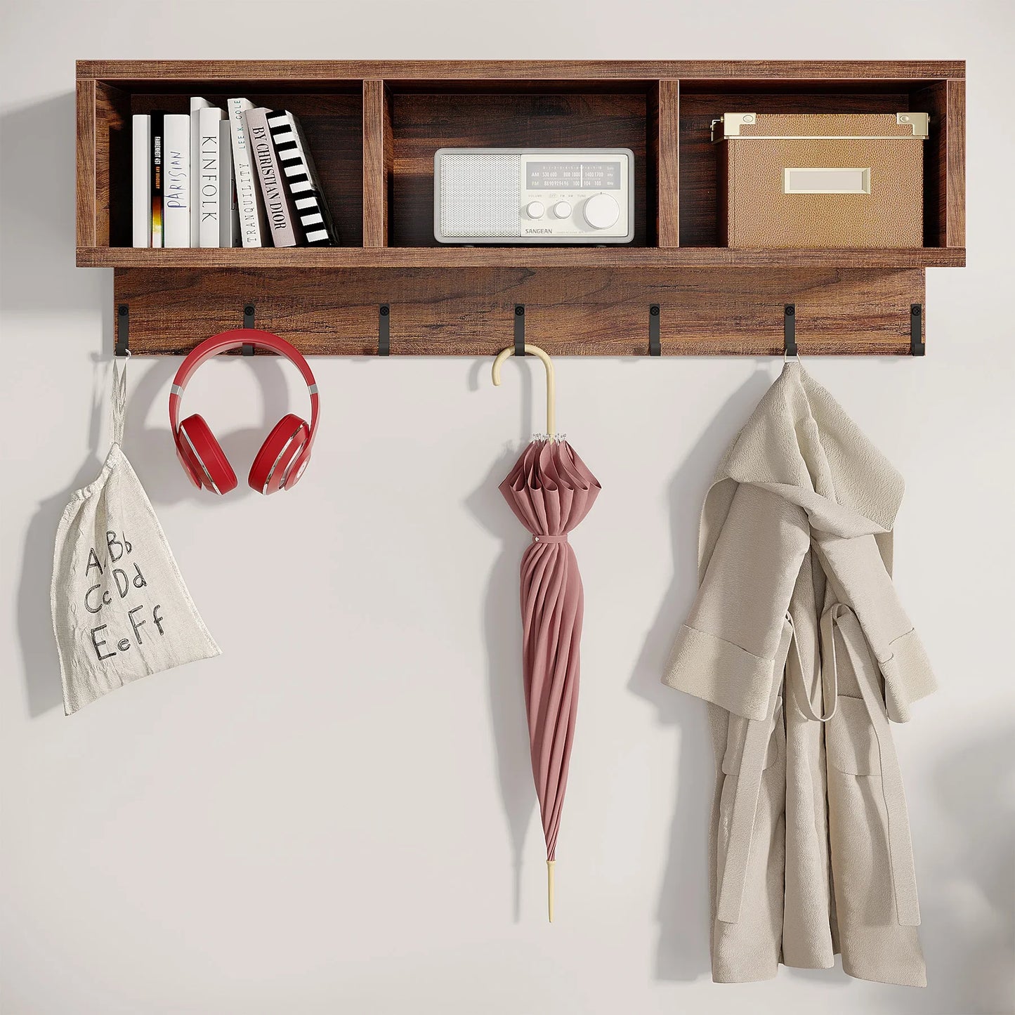 MonoWood Coat Rack Shoe Bench Set, Hall Tree with Shoe Bench, Industrial Shoe Rack Bench with Coat Rack, 3 Storage Cubbies