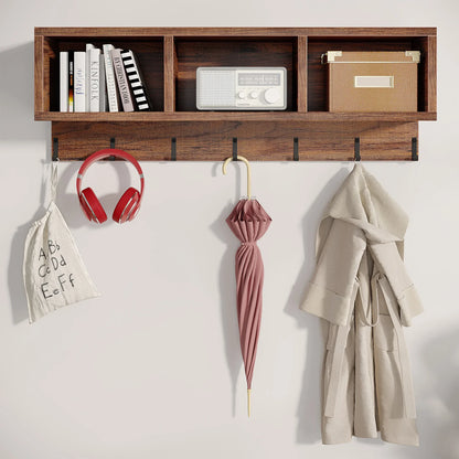 MonoWood Coat Rack Shoe Bench Set, Hall Tree with Shoe Bench, Industrial Shoe Rack Bench with Coat Rack, 3 Storage Cubbies