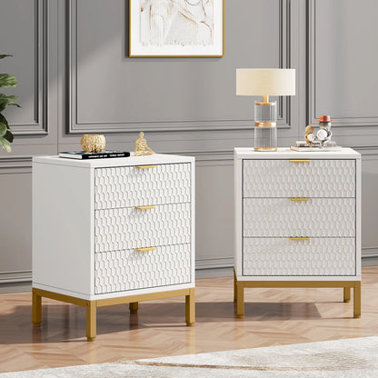 MonoWood 2-Pack Modern Nightstand, 65.5 cm Tall Bedside Table with 3 Drawers, Contemporary End Side Table with Storage