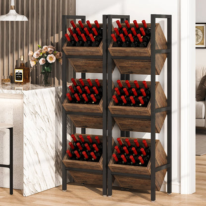 MonoWood Wine Rack Freestanding Floor, 3 Tier Wooden Wine Storage Stand, Wobble-Free Wine Holder Display Shelf