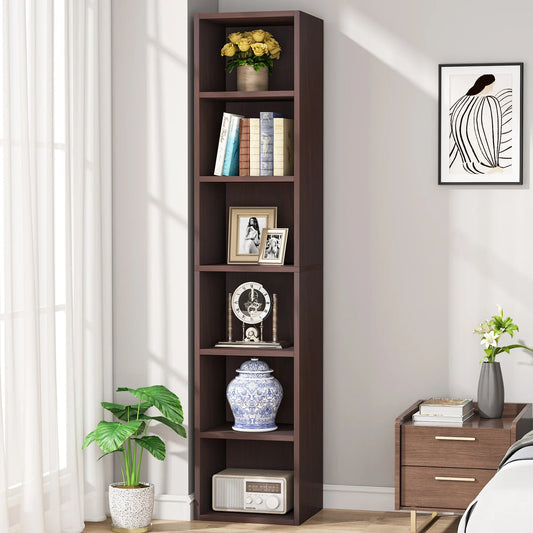 MonoWood 70.9 Inch Tall Narrow Bookcase, Rustic Corner Bookcase with Storage, 6 Tier Cube Display Shelves for Home Office