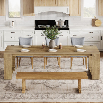 MonoWood 86.61-Inch Dining Table for 6-8 People, Modern Narrow Long Kitchen Table with Pedestal Base