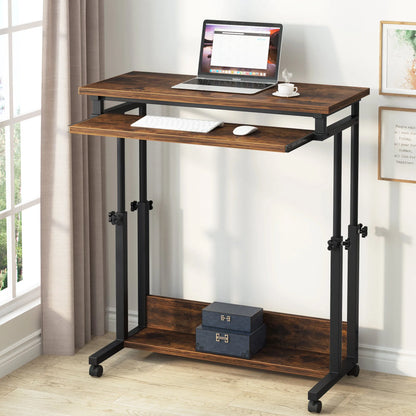 MonoWood Portable Desk for Sofa and Bed, Height Adjustable Laptop Table Small Standing Desk Rolling Computer Cart