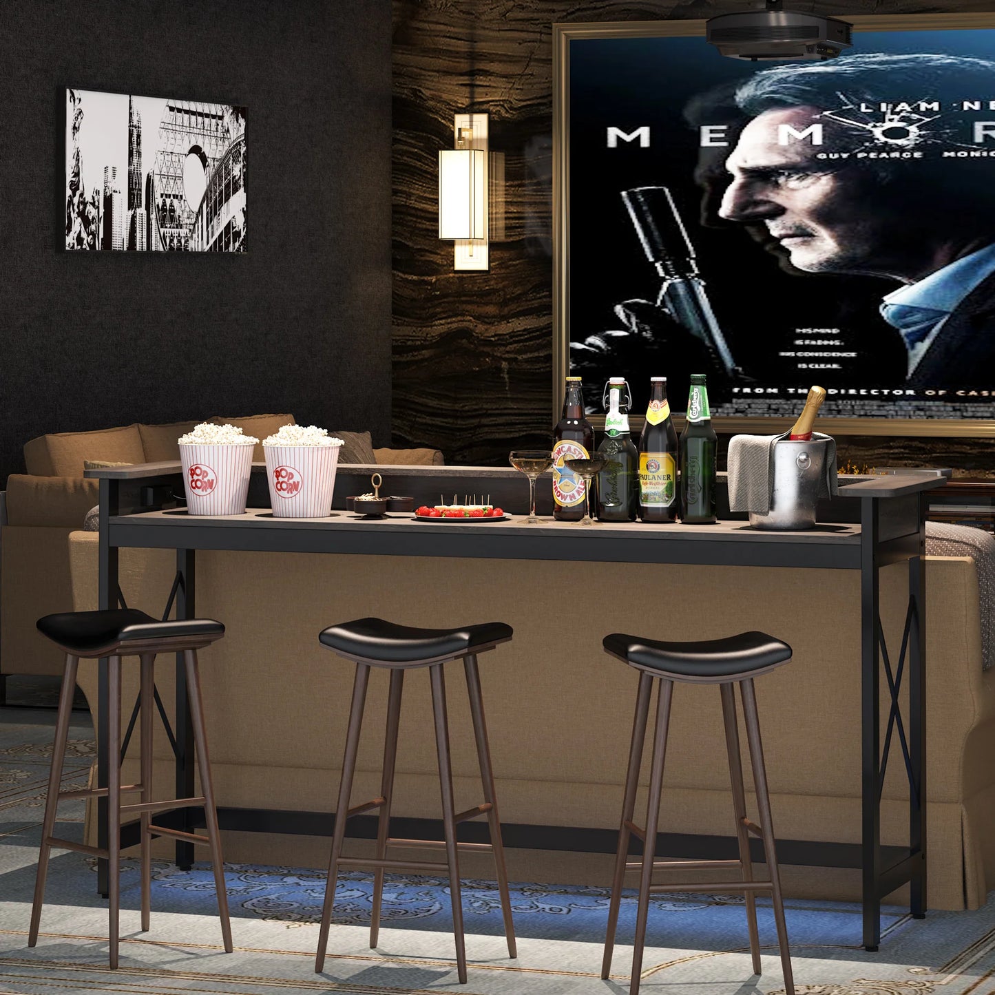 MonoWood Sofa Table with Outlets and USB Ports, 70.9 inch Extra Long Console Table Behind Couch with Charging Station