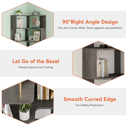 MonoWood 6-Shelf Corner Bookshelf, 6-Tier Tall Bookcase with Baffles, Multifunctional Book Shelves Storage Display Stand