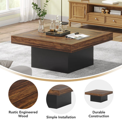 MonoWood Coffee Table Square LED Coffee Table Engineered Wood Low Coffee Table for Living Room Rustic Brown & Black