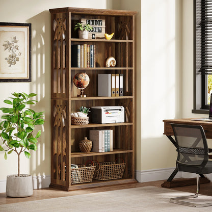 MonoWood 6-Tier Bookshelf, 75-Inch Tall Bookcase, Large Bookshelves and Bookcases Freestanding Display Shelves, Wood Bookshelf