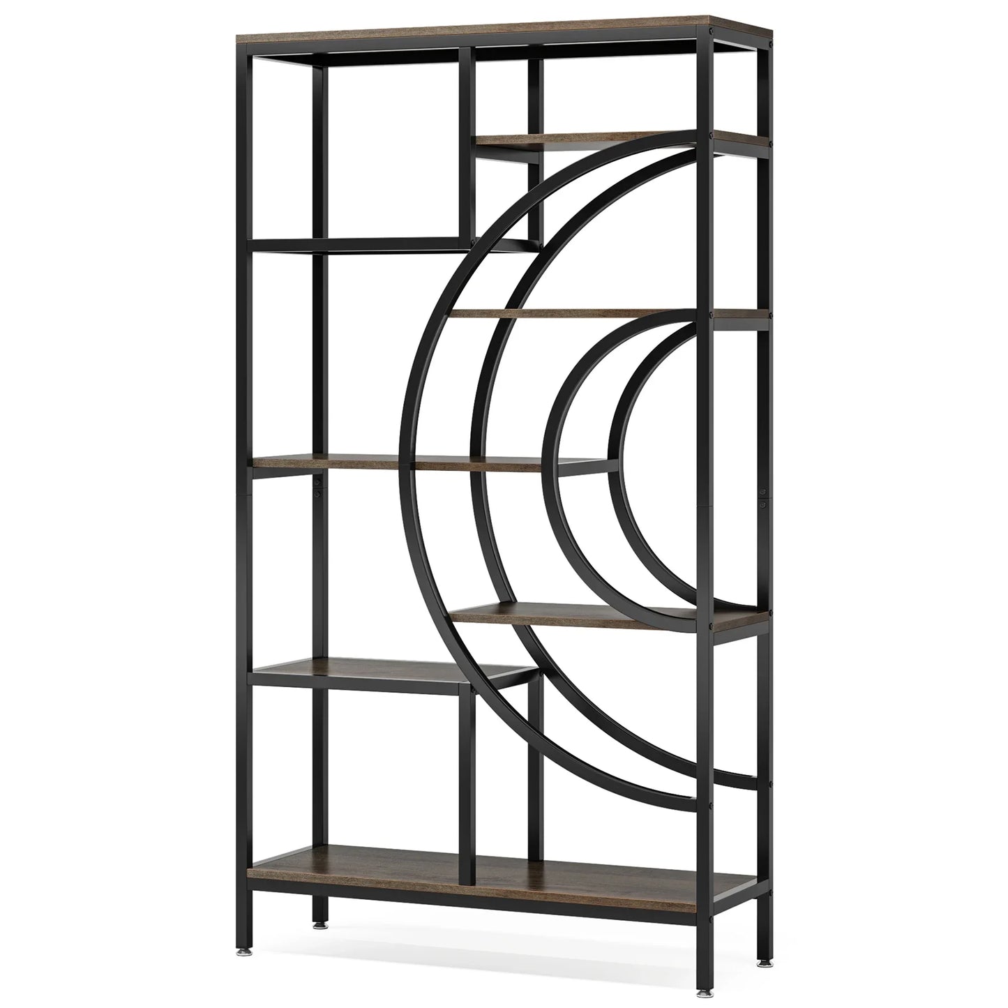 MonoWood 71 inches Geometric Bookcase, 8-Tiers Bookshelves, Rustic Bookcase with Metal Frame, Freestanding Open Shelving