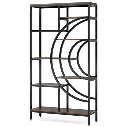 MonoWood 71 inches Geometric Bookcase, 8-Tiers Bookshelves, Rustic Bookcase with Metal Frame, Freestanding Open Shelving