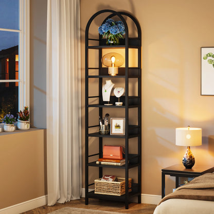 MonoWood 6-Tier Open Bookshelf, 78.7" Tall Arched Bookcase Narrow Bookshelf, Freestanding Corner Bookcase Display Shelves