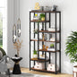 MonoWood Modern 8-Tier Staggered Bookcase -, Wide Wood Etagere Shelving Unit