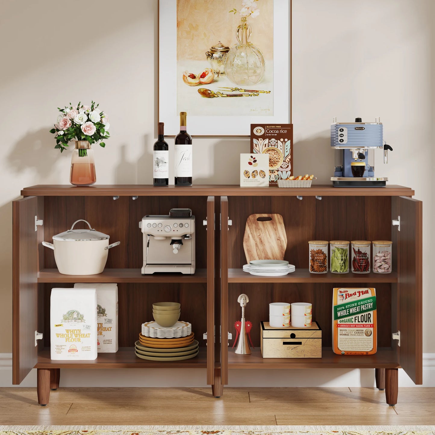 MonoWood Buffet Cabinet Sideboard with Storage, Modern Storage Cabinet Sideboard Buffet Table with Doors for Living Room