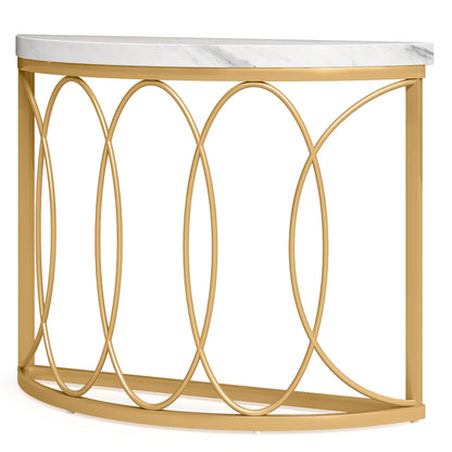 MonoWood Half Moon Gold Console Table, 43" Modern Entryway Table, Narrow Semi Circle Sofa Table with Geometric Metal Frame