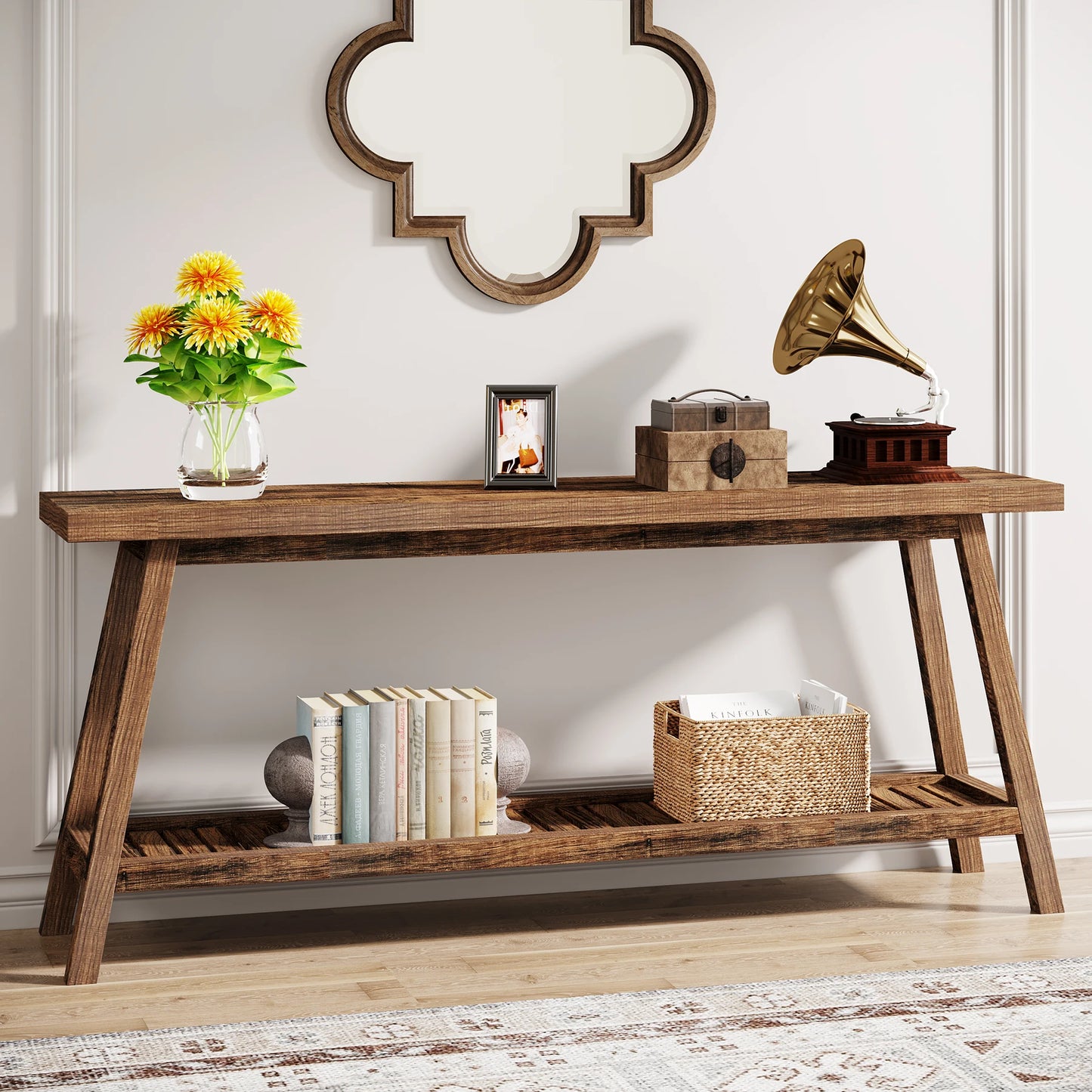 MonoWood Farmhouse Console Entryway Table: 70.9 Inches All Wood Console Table for Entrance, Narrow Long Behind Sofa Table