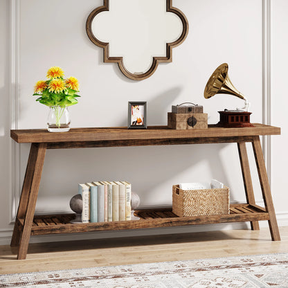 MonoWood Farmhouse Console Entryway Table: 70.9 Inches All Wood Console Table for Entrance, Narrow Long Behind Sofa Table
