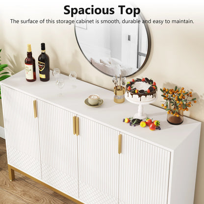 MonoWood Modern Storage Cabinet, 59 Inch Console Cabinet Sideboard Buffet Cabinet with 4 Doors & Gold Metal Base