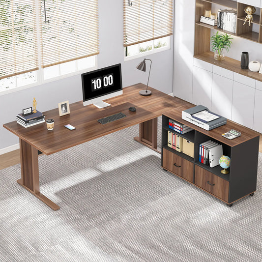 MonoWood 63" Large Executive Desk L Shaped Computer Desk with File Storage Cabinet, L-Shaped Executive Office Desk
