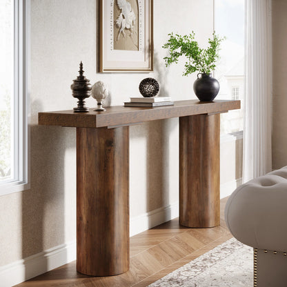 MonoWood 63" Long Bar Table, Rectangle Kitchen Counter Height Table with Pillar Legs, Narrow Bar Height Pub Table Behind Couch